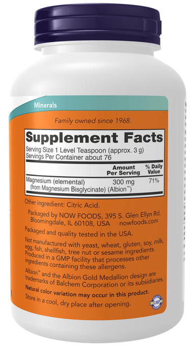 NOW Magnesium Bisglycinate Powder 227g